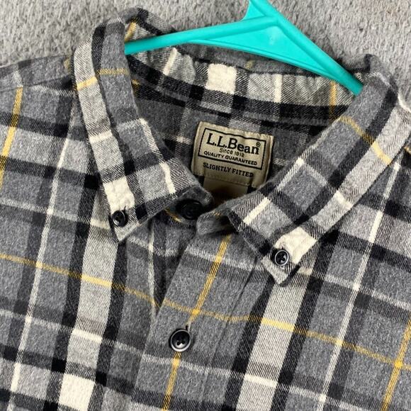 L.L.Bean Scotch Plaid Flannel Shirt Slightly Fitted Men's Medium Gray Plaid - Picture 4 of 10